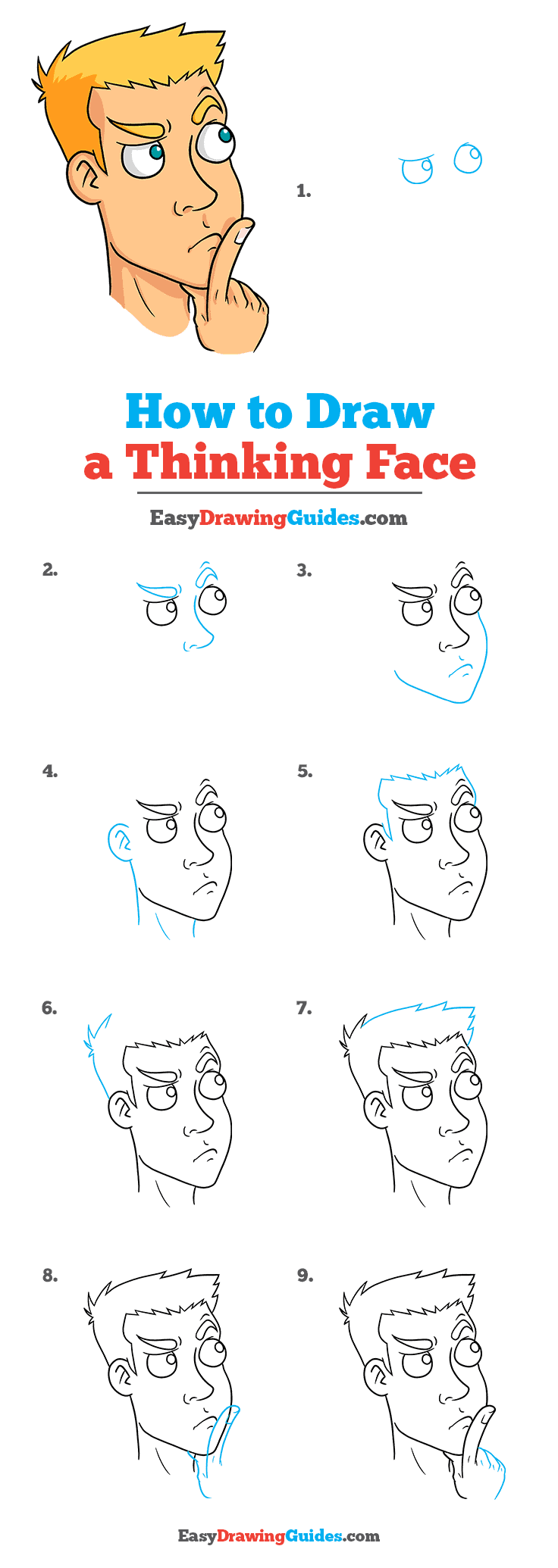 How to Draw a Thinking Face Step by Step Tutorial Image