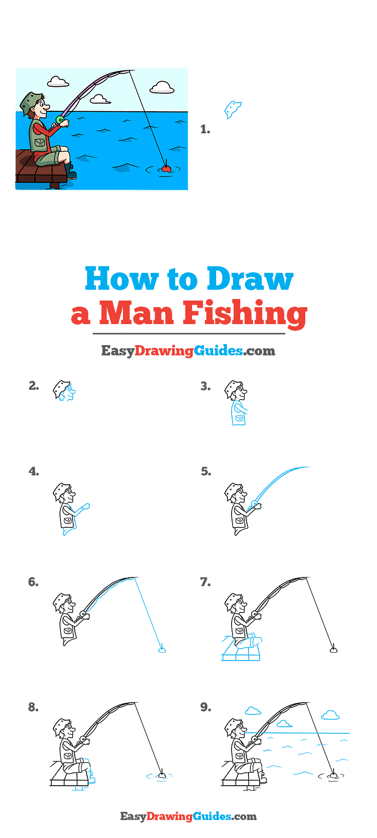 How to Draw a Man Fishing Step by Step Tutorial Image