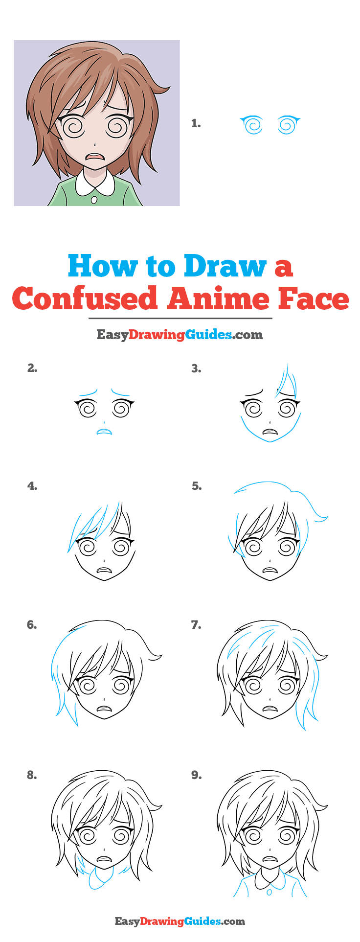 How to Draw a Confused Anime Face Step by Step Tutorial Image