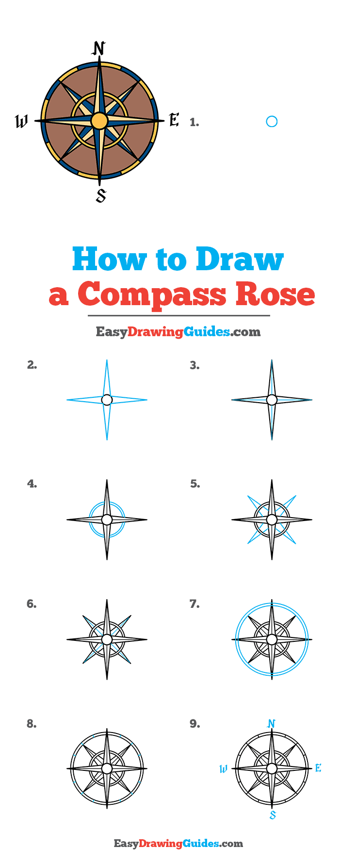 How to Draw a Compass Rose Step by Step Tutorial Image