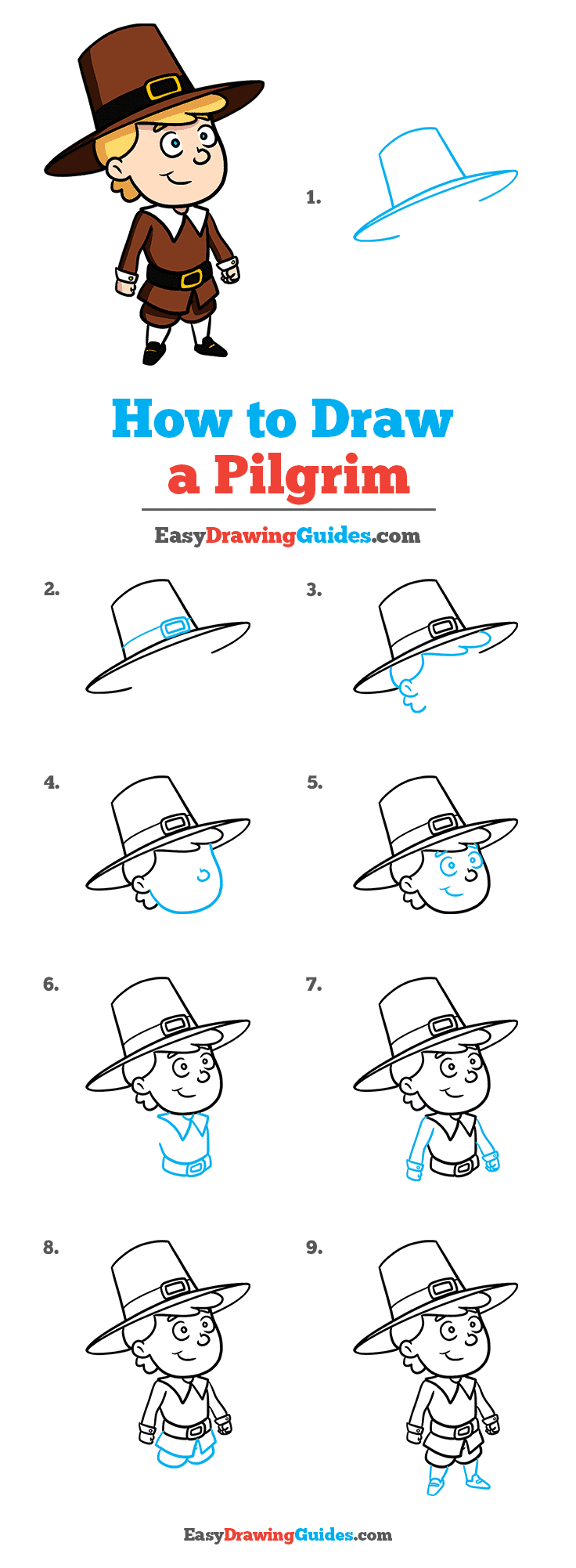 How to Draw a Pilgrim Step by Step Tutorial