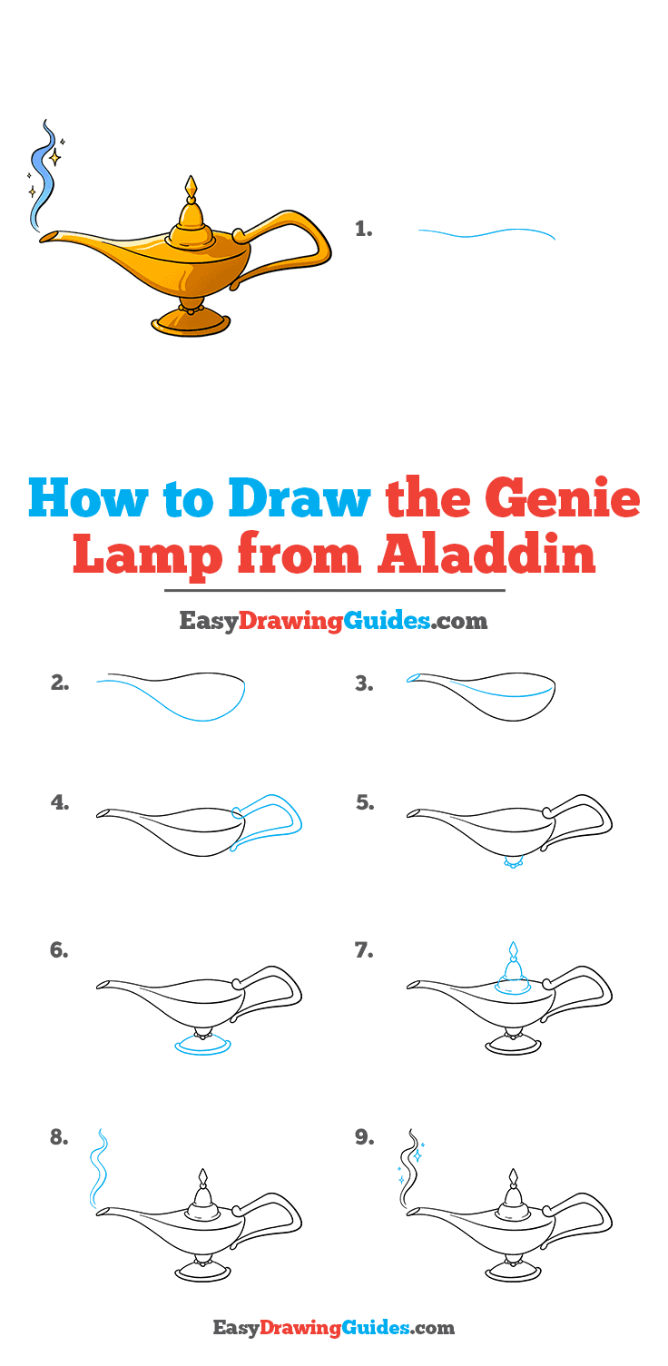 How to Draw the Genie Lamp from Aladdin Step by Step Tutorial Image