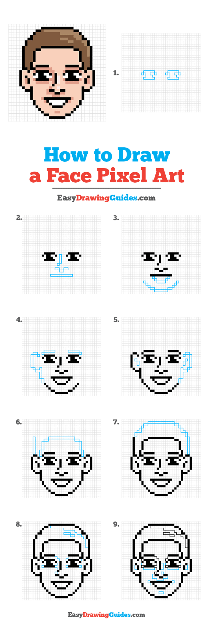 how to draw a face pixel art step by step tutorial image