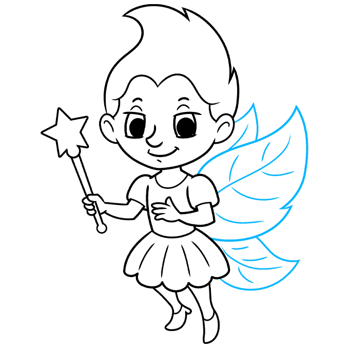 Easy Cartoon Fairy step-by-step drawing tutorial: step 09