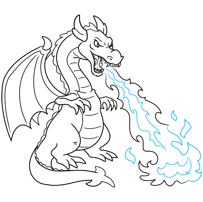 how to draw a dragon head breathing fire easy