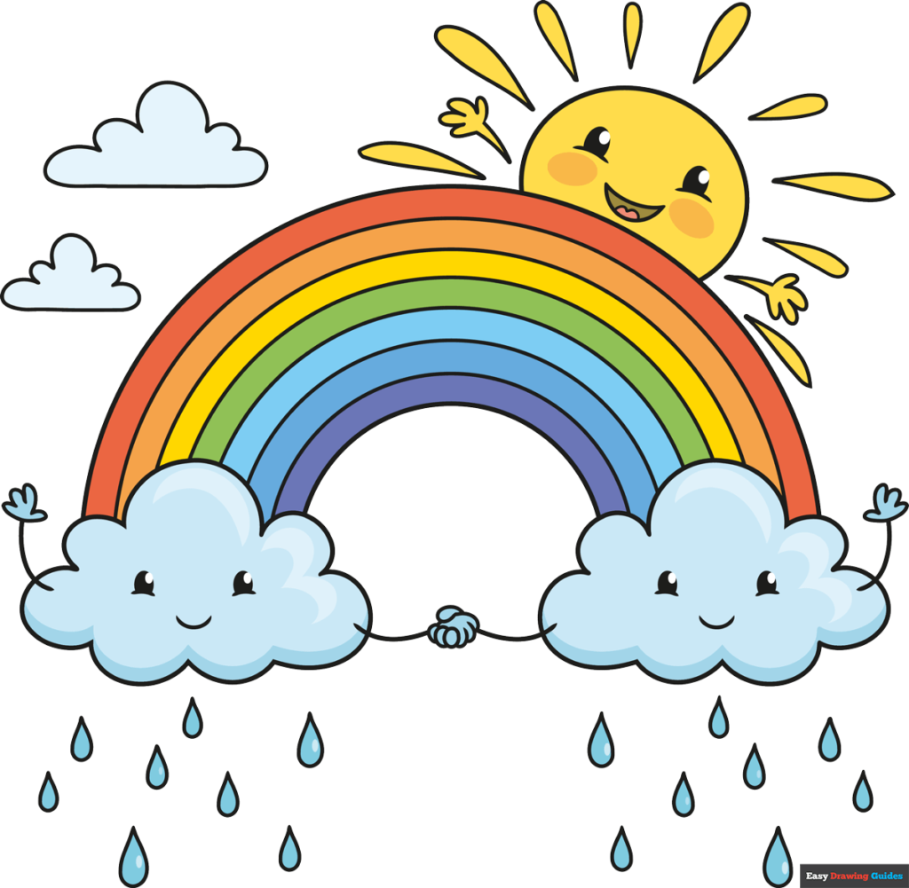 How to Draw a Cute Rainbow and Clouds - Really Easy Drawing Tutorial