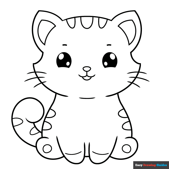 Cute Cartoon Cat Coloring Page | Easy Drawing Guides