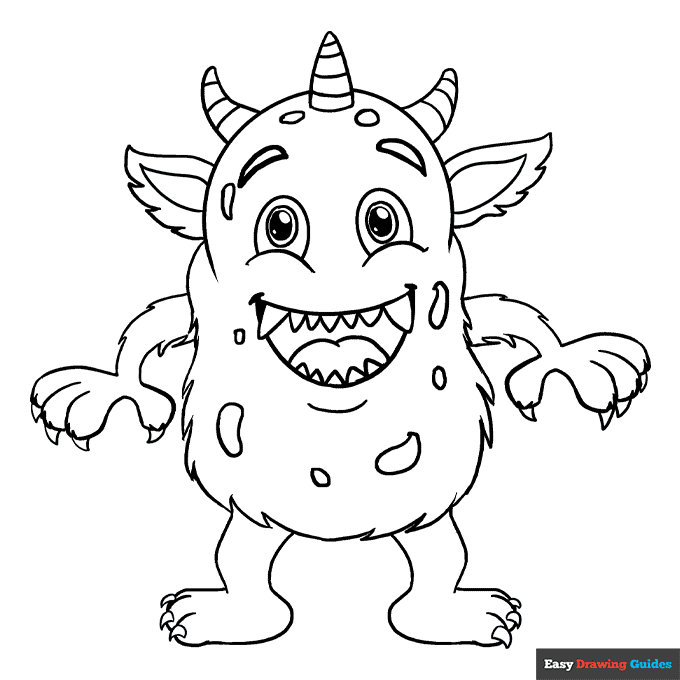 Cartoon Monster Coloring Page Easy Drawing Guides