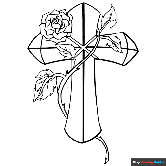 easy drawings of crosses with roses