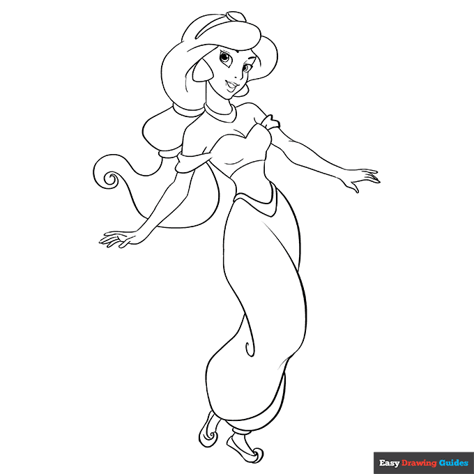 Jasmine from Disneys Aladdin Coloring Page Easy Drawing Guides