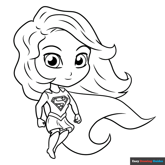 Chibi Supergirl Coloring Page Easy Drawing Guides