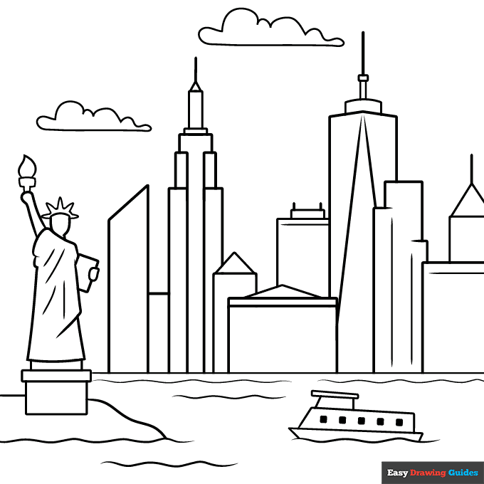 New York Skyline Coloring Page Easy Drawing Guides