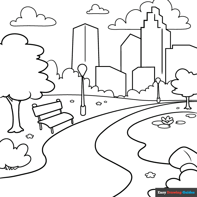Park Coloring Page Easy Drawing Guides