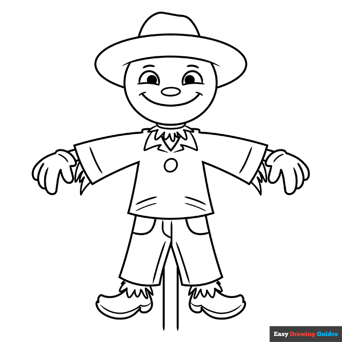 Cartoon Scarecrow Coloring Page Easy Drawing Guides