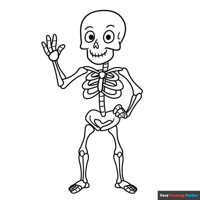 Cartoon Skeleton Coloring Page | Easy Drawing Guides