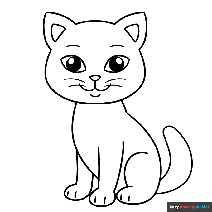 Easy Step-by-Step Cat Drawing for Kids Coloring Page