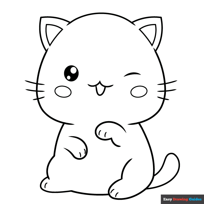 Kawaii Cat Coloring Page Easy Drawing Guides