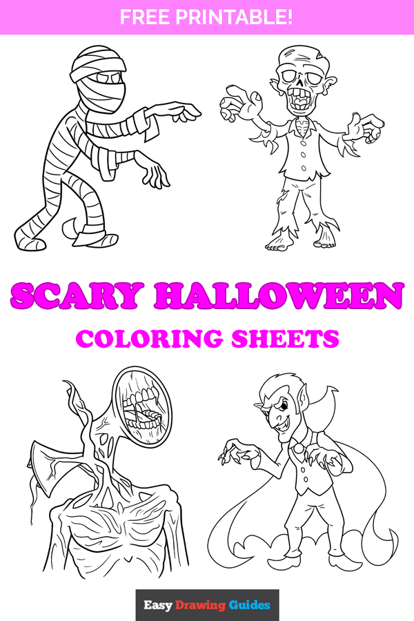 Free printable scary halloween coloring pages - pinterest image