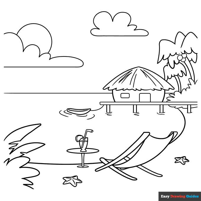 Summer Vacation Coloring Page | Easy Drawing Guides