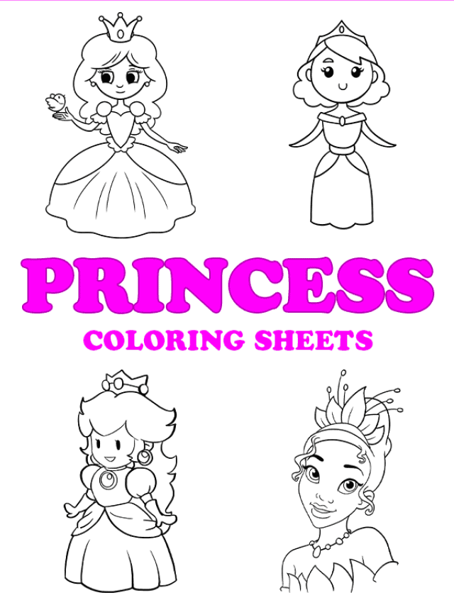 Free printable princess coloring pages - Pinterest image