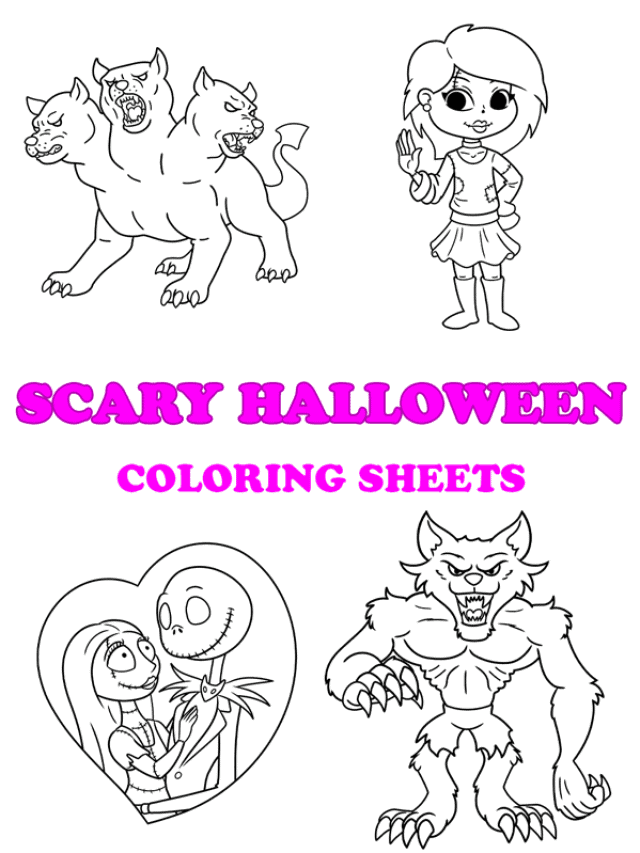 Free printable scary halloween coloring pages - pinterest image