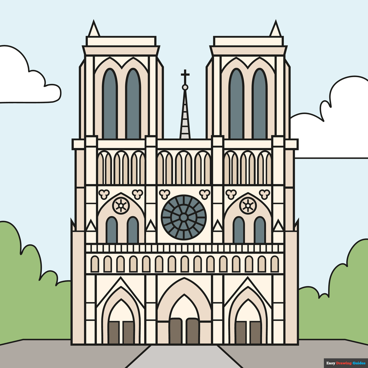 How to Draw the Notre Dame Cathedral Really Easy Drawing Tutorial