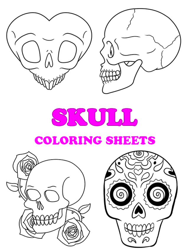 Free printable skull coloring pages - pinterest image