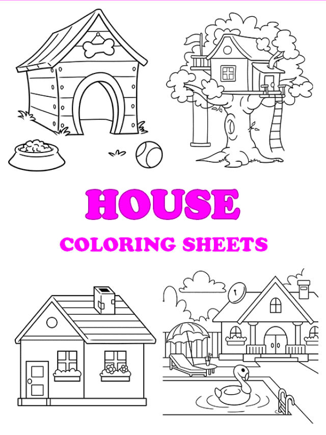 Free printable house coloring pages - pinterest image