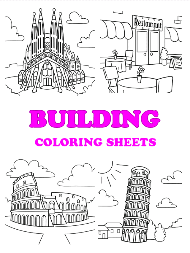 Free printable building coloring pages - pinterest image