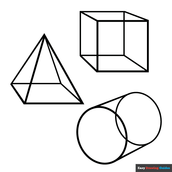 3D Shapes Coloring Page Easy Drawing Guides