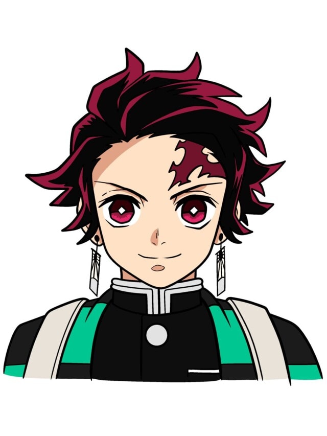 Tanjiro from Demon Slayer drawing tutorial - web story - complete drawing