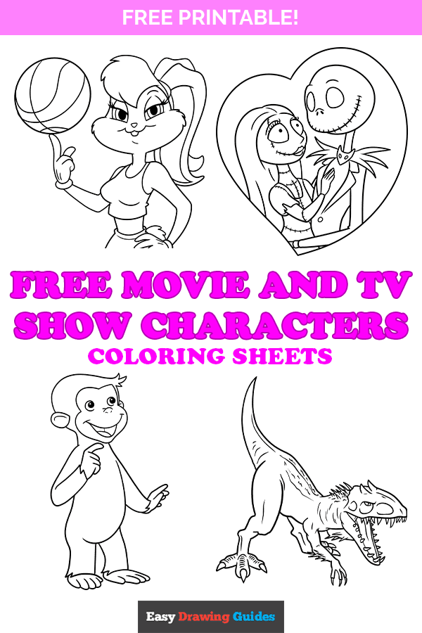 Free printable Movie and TV Show Characters coloring pages - Pinterest image