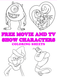 Free printable Movie and TV Show Characters coloring pages - Pinterest image