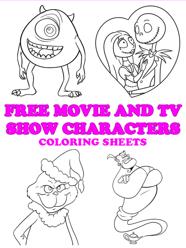 Free printable Movie and TV Show Characters coloring pages - Pinterest image
