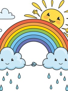 Cute Rainbow and Clouds drawing tutorial - web story - complete