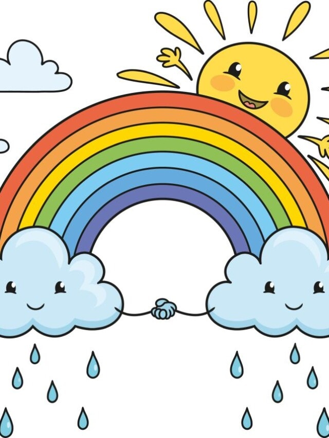 Cute Rainbow and Clouds drawing tutorial - web story - complete