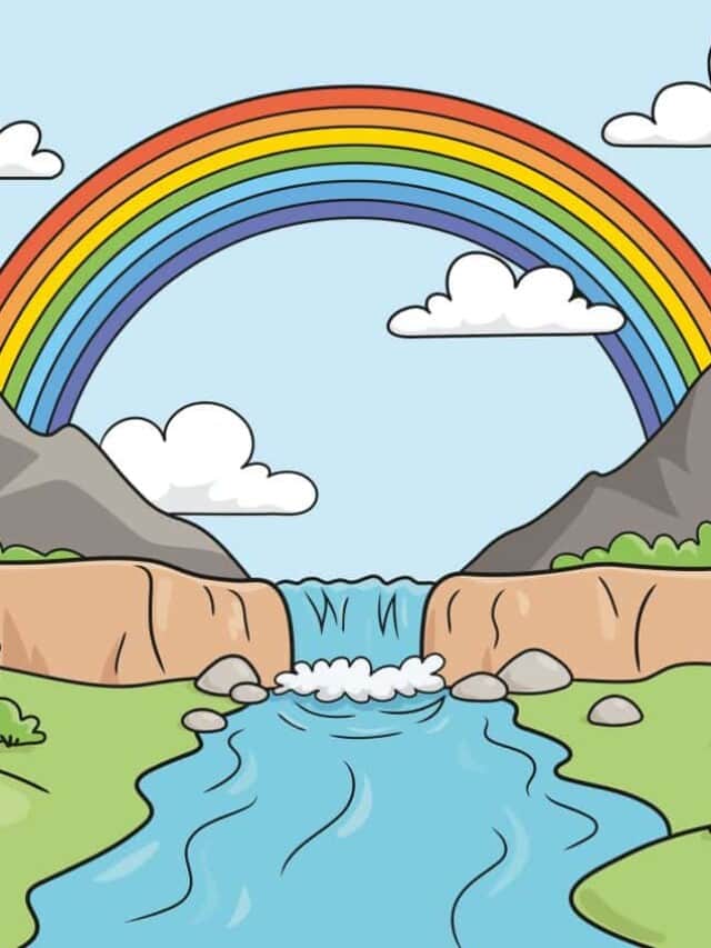 Easy Rainbow Scenery drawing tutorial - web story - complete