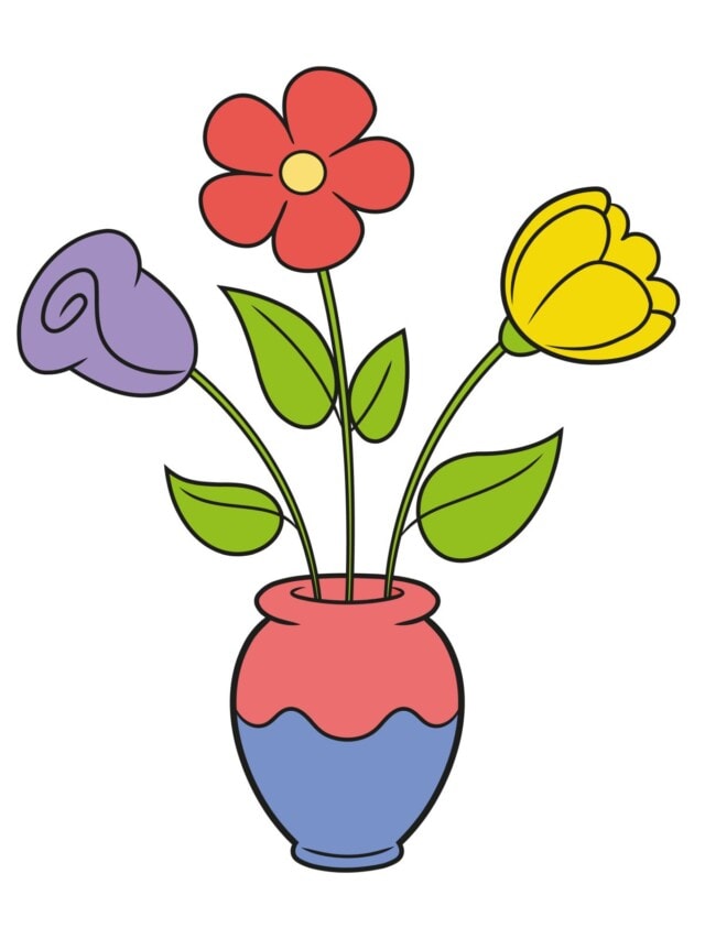 Simple Flowers in a Vase drawing tutorial - web story - complete
