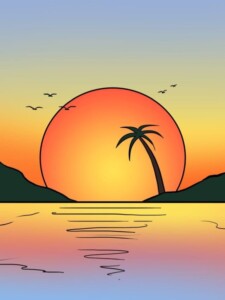 Sunset drawing tutorial - web story - complete