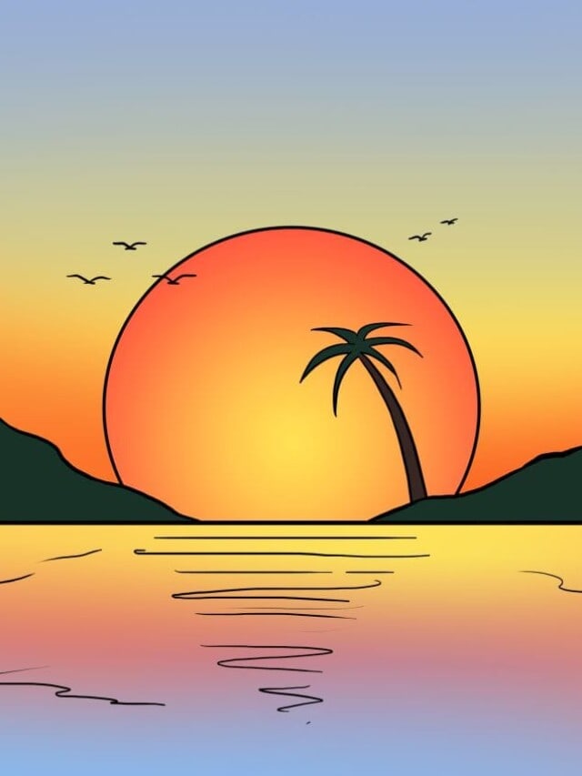 Sunset drawing tutorial - web story - complete