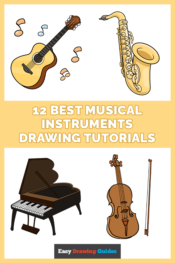 12 Easy Musical Instruments Drawing Tutorials