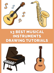 13 Easy Musical Instruments Drawing Tutorials Pinterest Image