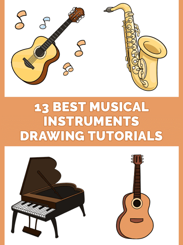 13 Easy Musical Instruments Drawing Tutorials Pinterest Image