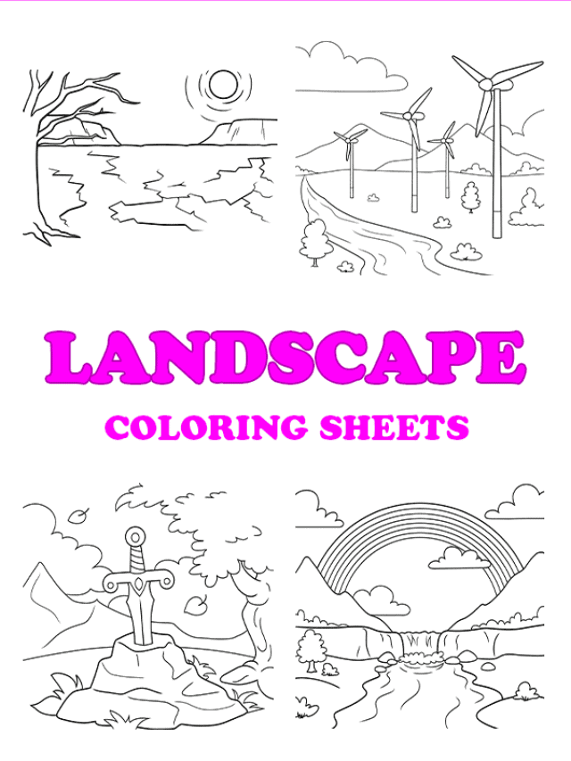Free printable landscape coloring pages - pinterest image