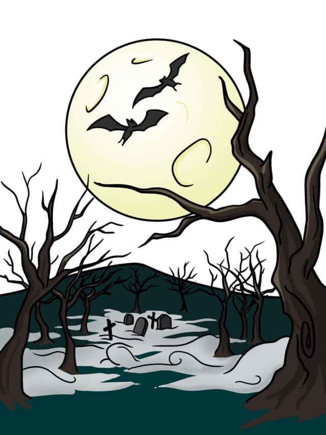 Spooky forest drawing tutorial - web story - complete