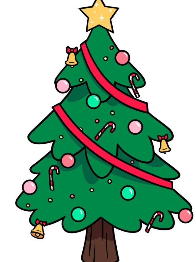 Cartoon Christmas Tree drawing tutorial - web story - complete