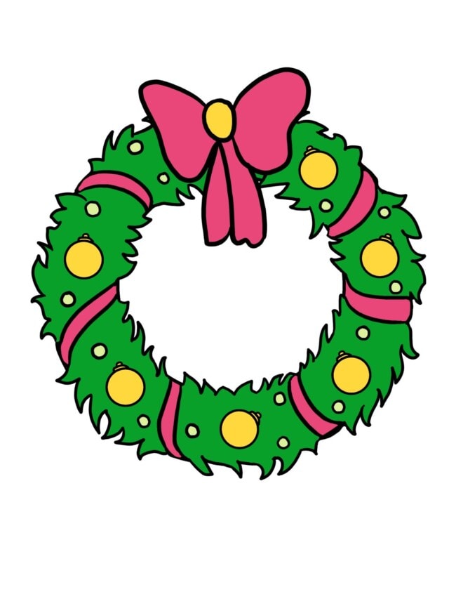 Christmas Wreath drawing tutorial - web story - complete
