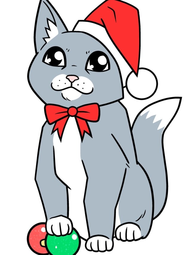 Cute Christmas Cat drawing tutorial - web story - complete