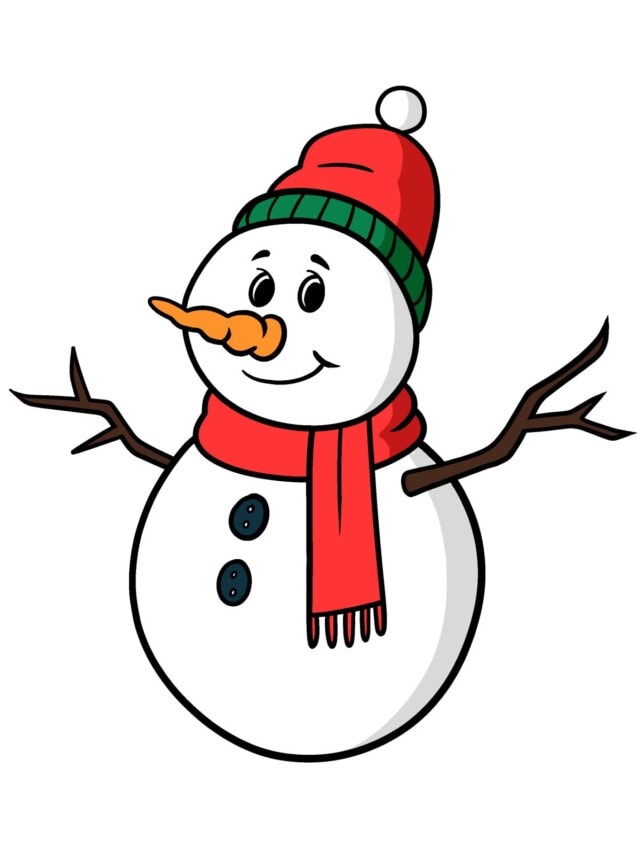 Easy Cartoon Snowman drawing tutorial - web story - complete