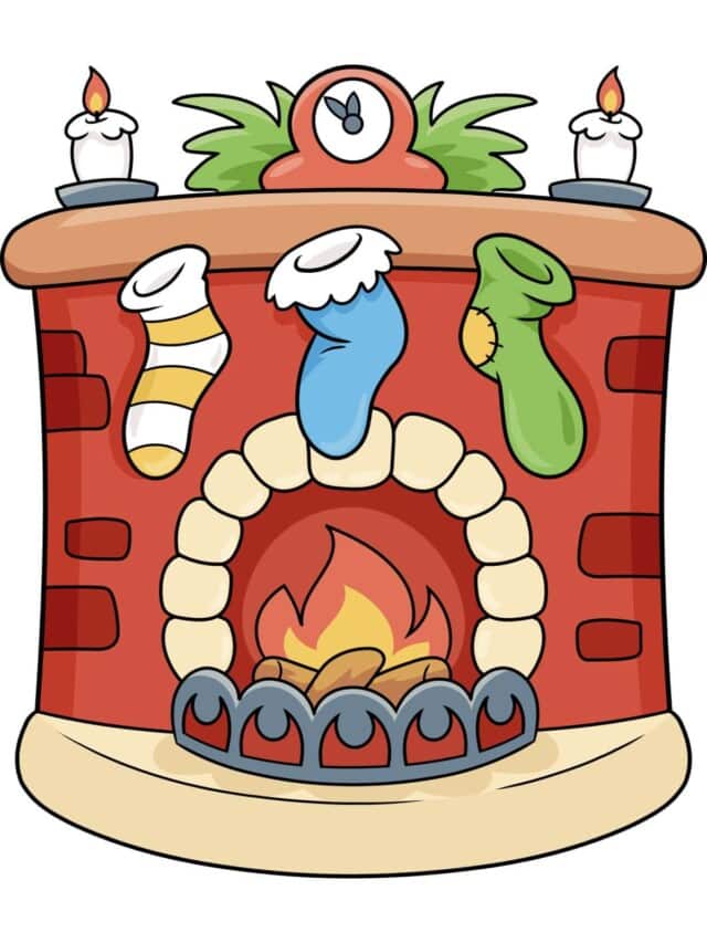 Fireplace with Christmas Stockings drawing tutorial - web story - complete